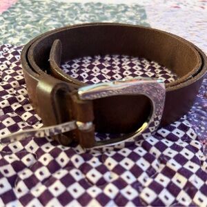 Elegant Brown Leather Belt with Silver Buckle